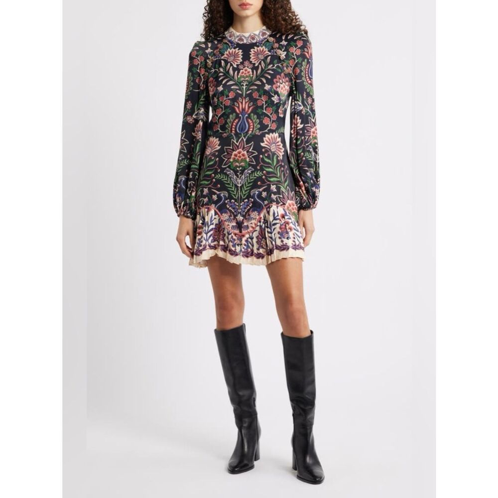 Farm Rio Marvelous Garden Minidress Floral Print Long-Sleeve size xSmall